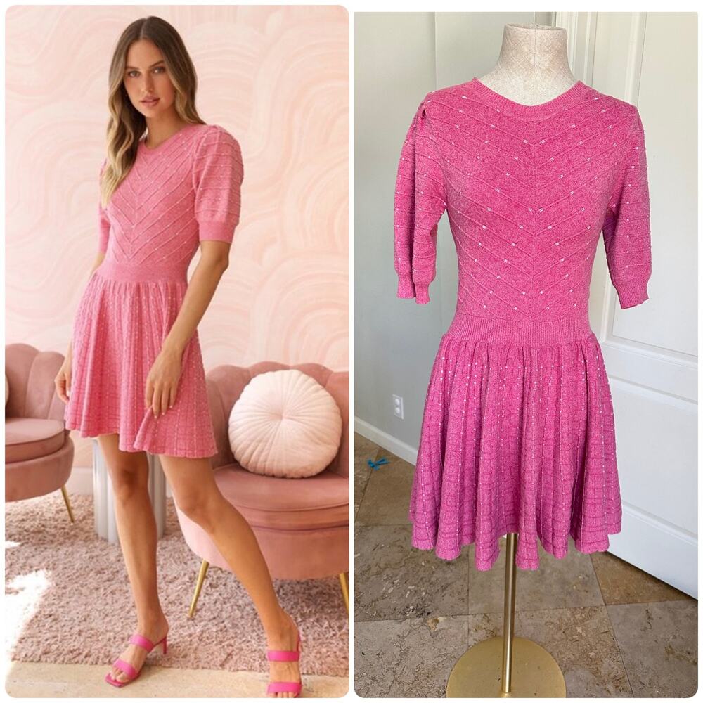 Adelyn Rae Sylvie Fit & Flare Knit Dress - Pink - Size Large